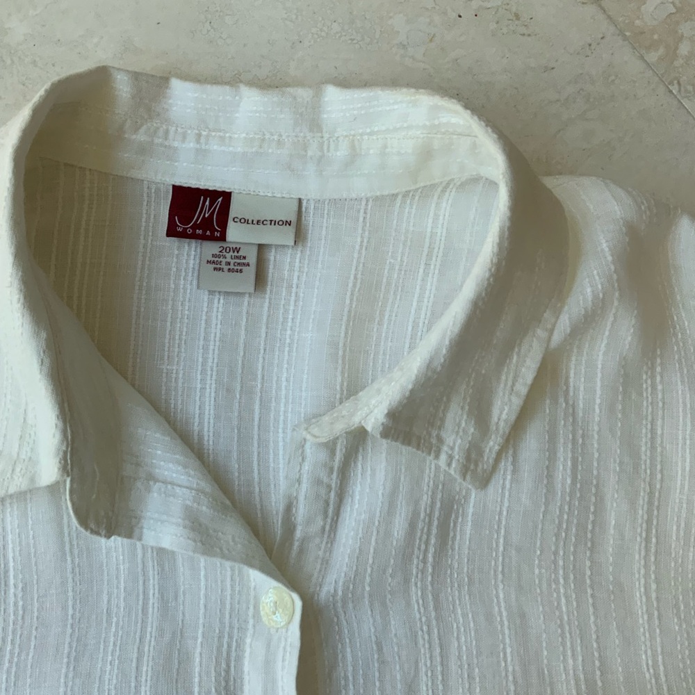 JM Collection Crisp White Linen Textured Blouse sz 20W NWT - Picture 2 of 6